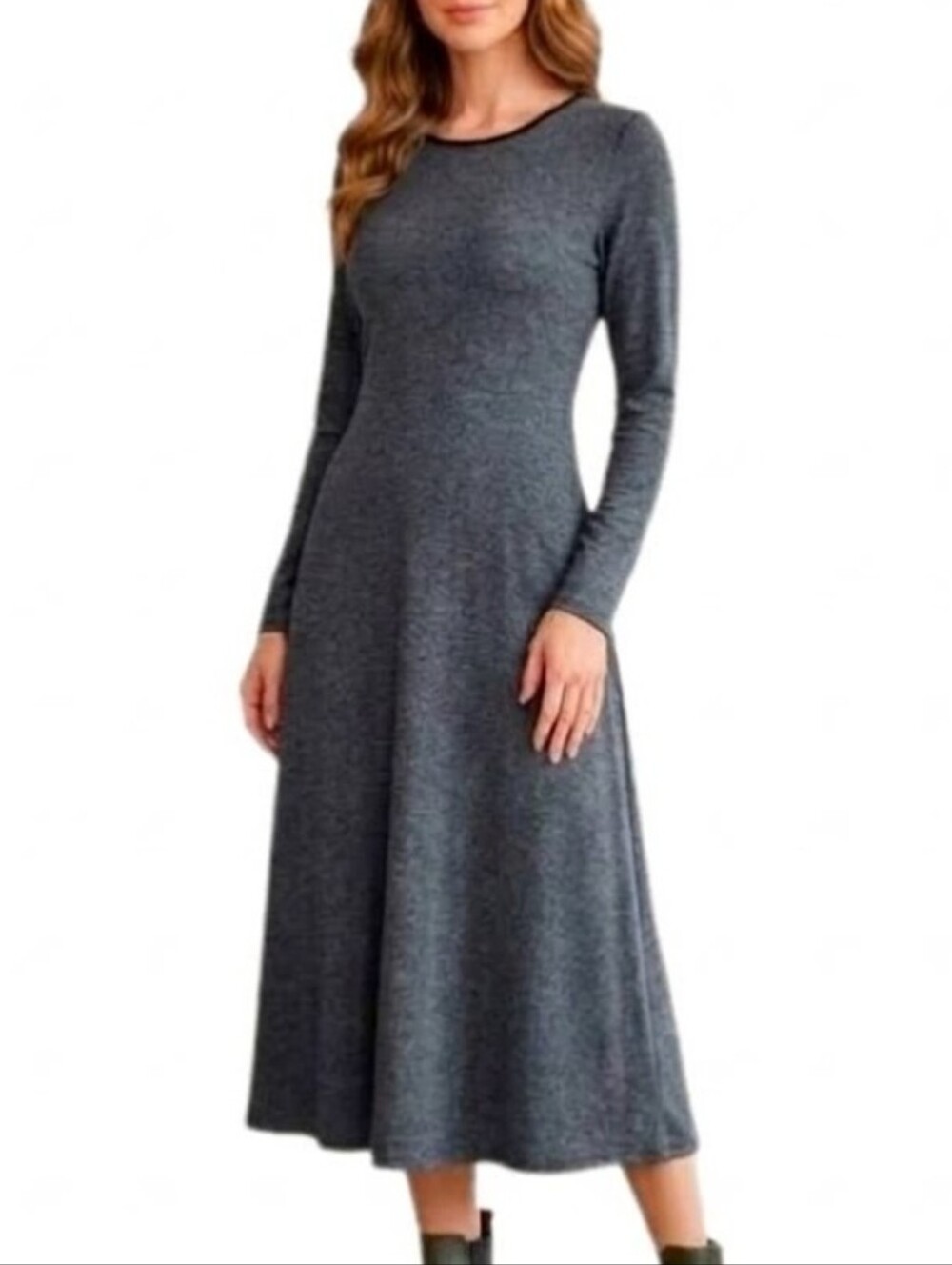 NEW VISION Dress Tie Back Long Sleeve Maxi Dark Gray Plus Size 14